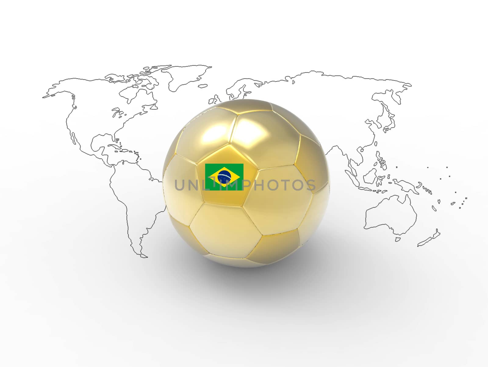 Golden soccer ball for sport equipment. Colorful ball for World Cup Brazil