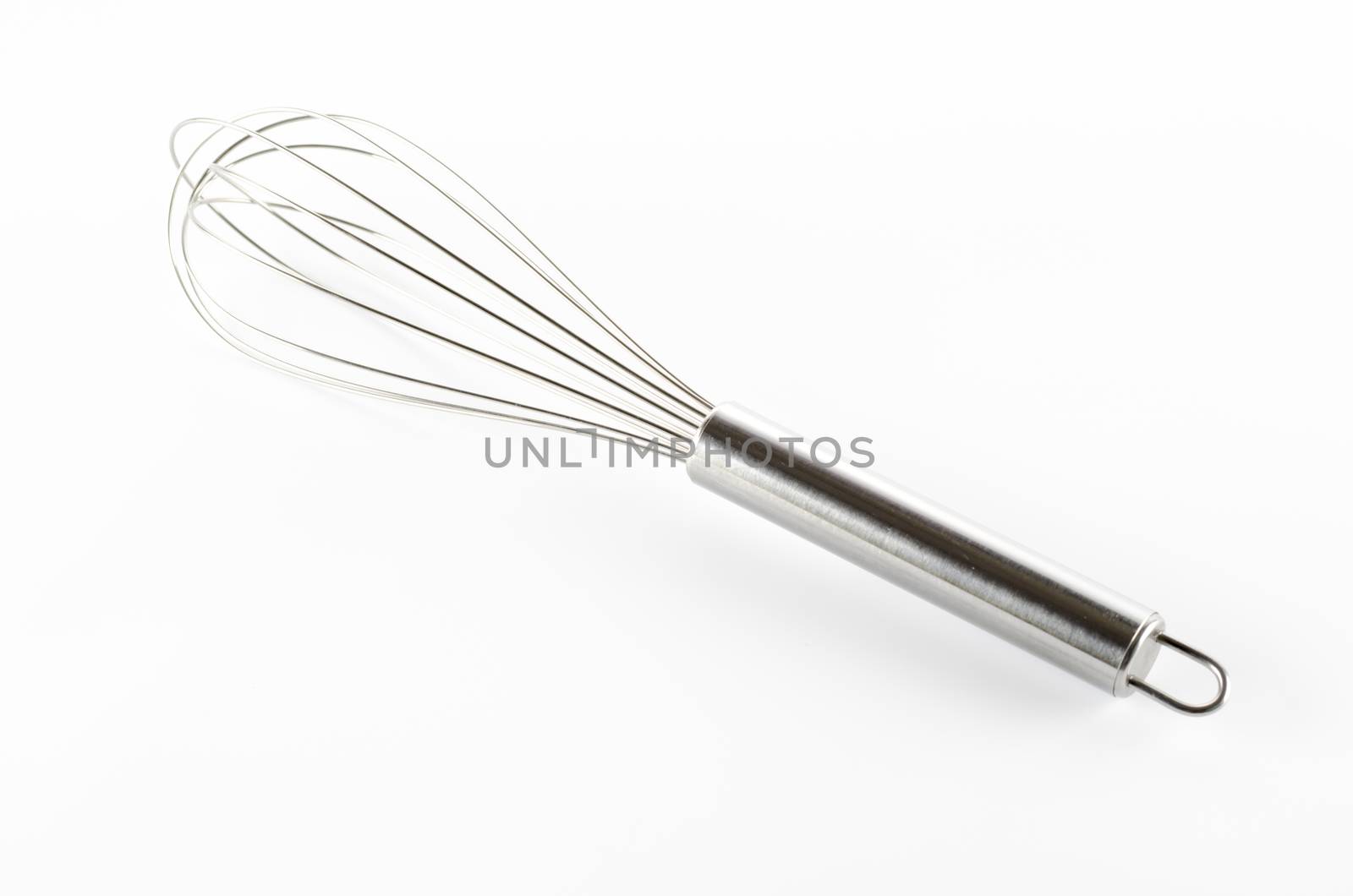 kitchen tools egg whisk on a white background