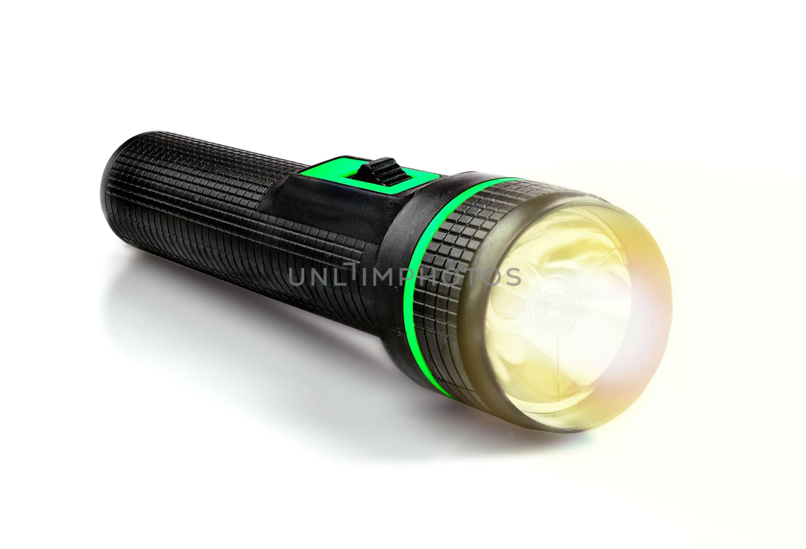 Light Beam from Electric flashlight, isolated on white background