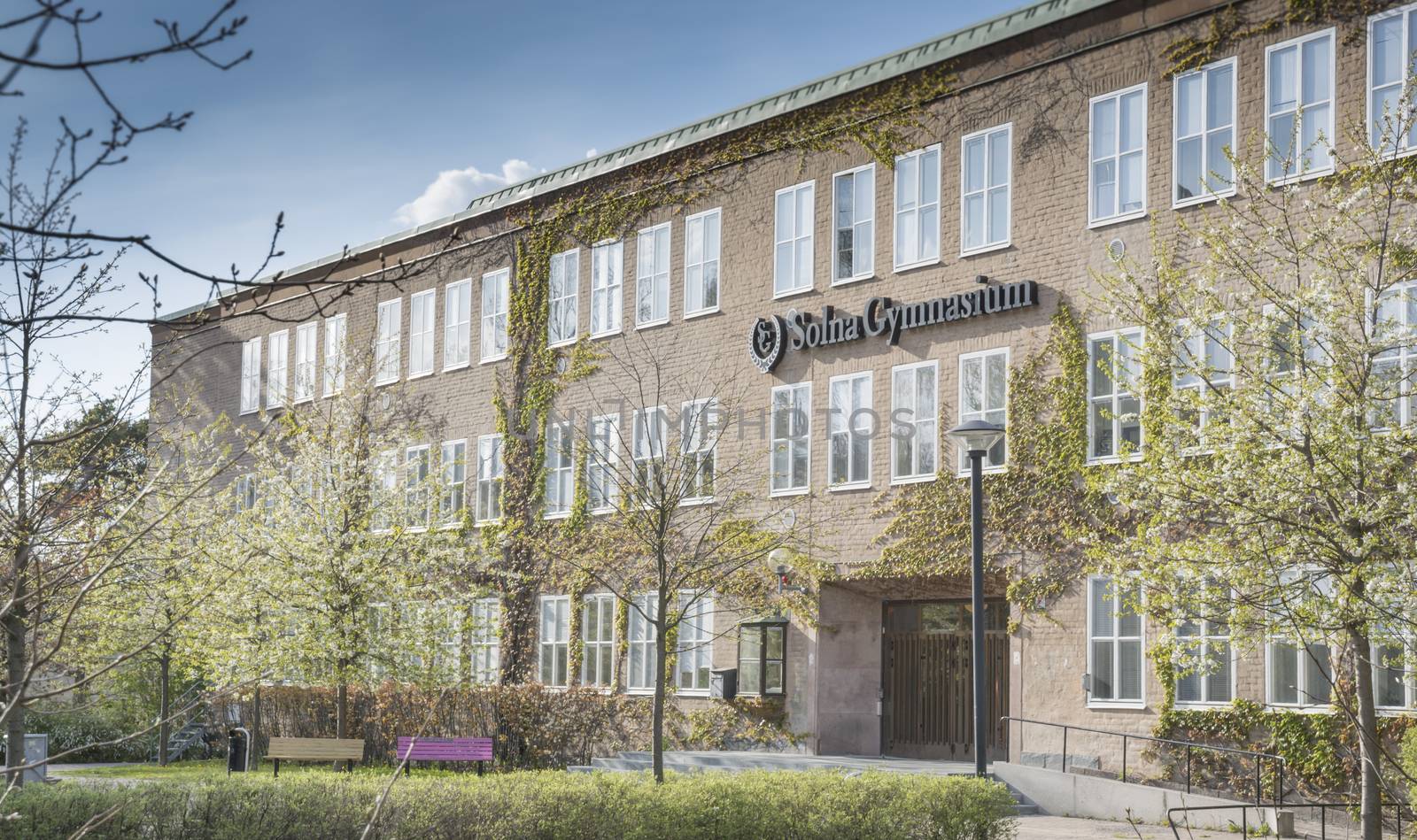 Exterior Solna Gymnasium highschool Sweden in May, Solna, Stockholm, Sweden