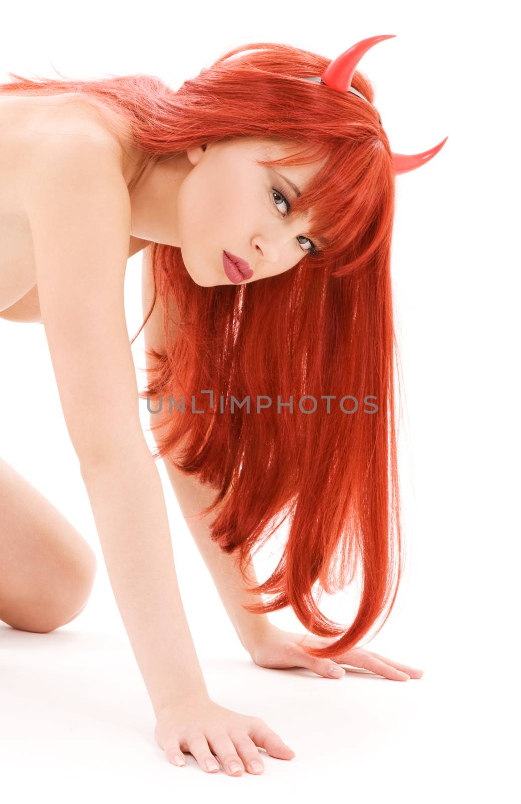 picture of naked red devil girl over white