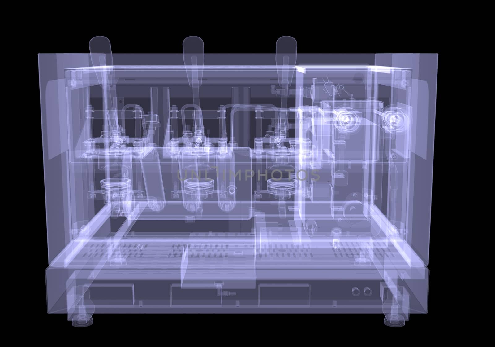 Professional electric coffee machine. X-ray render by cherezoff