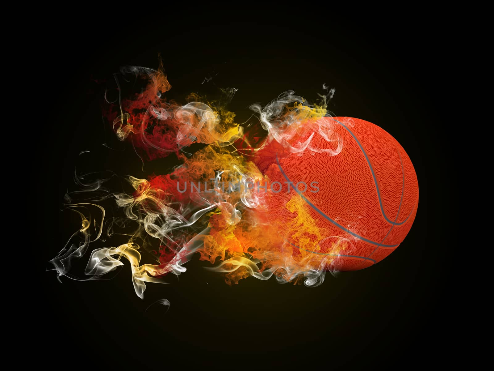Basketball in the colored smoke. Sport concept