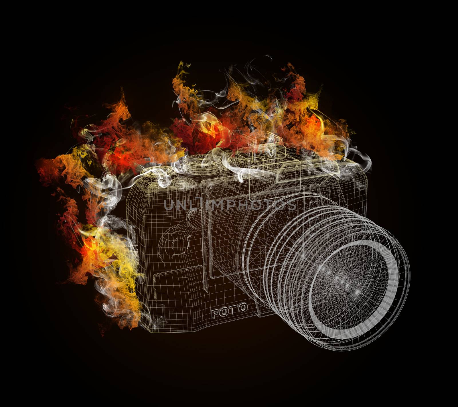 Wire frame SLR camera in the colored smoke by cherezoff