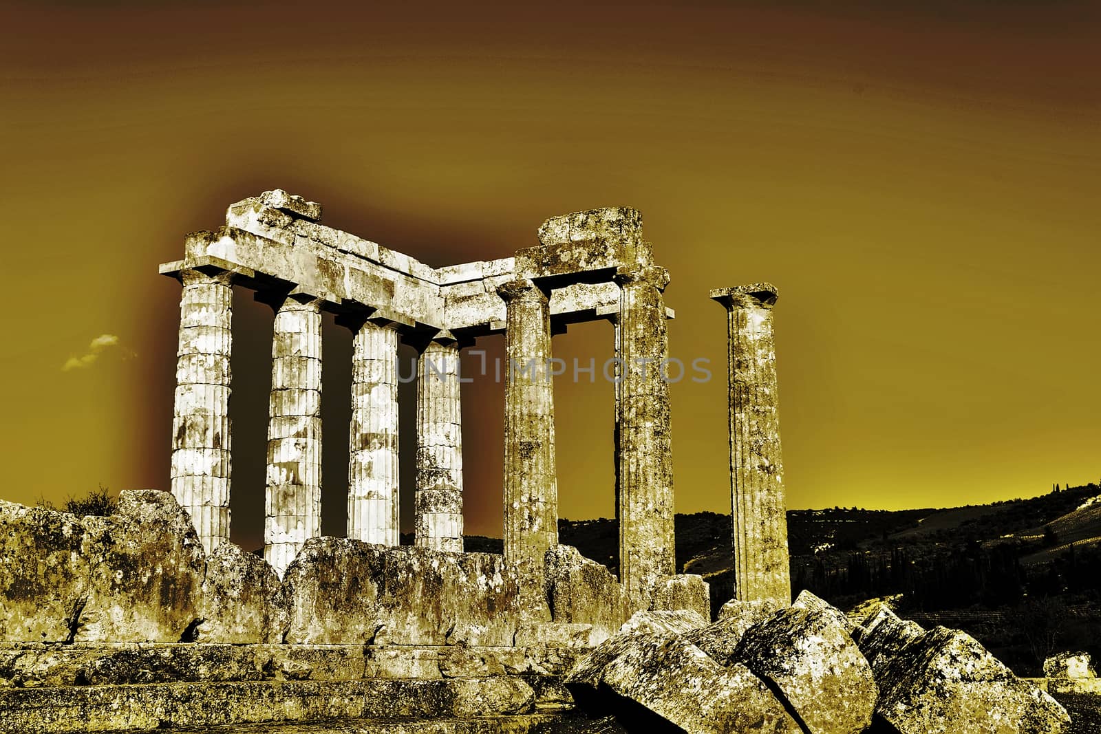 Close-up of Zeus temple in the ancient Nemea, Greece