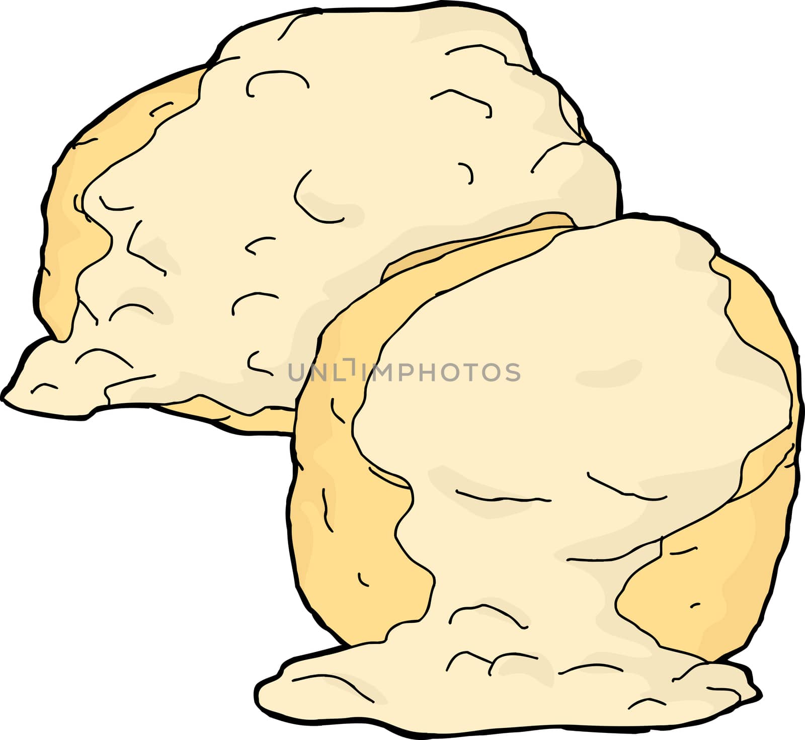 Two biscuits and gravy on white background