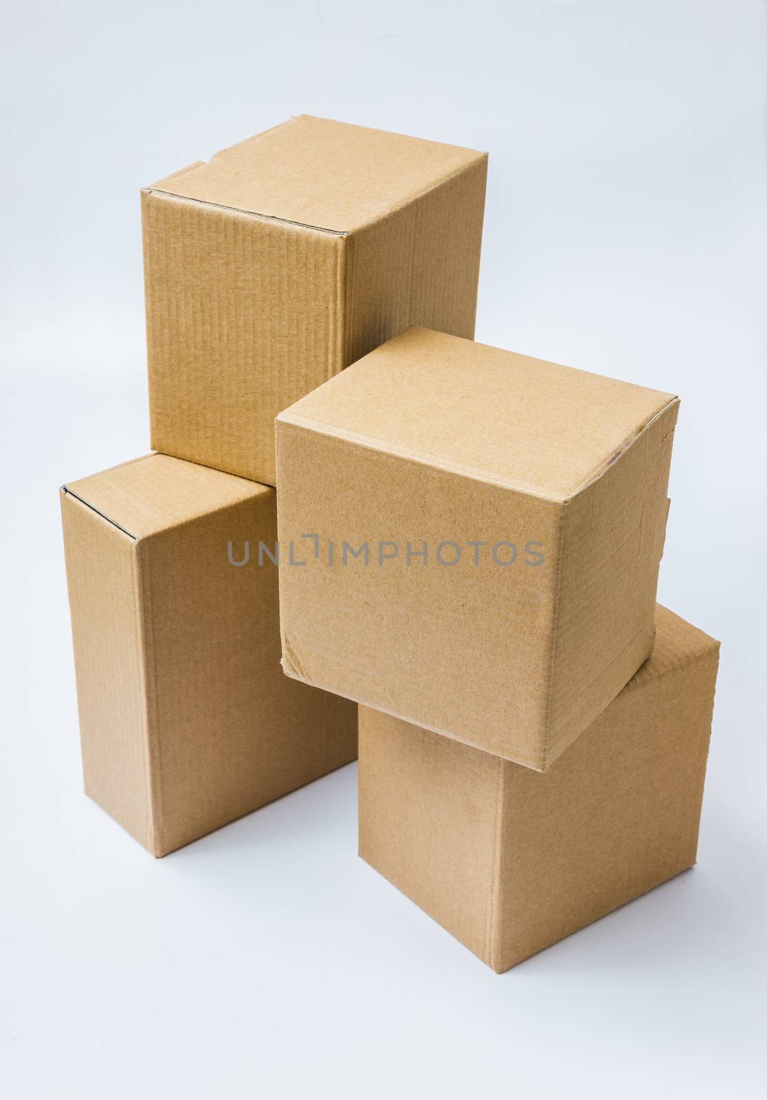 Cardboard boxes for goods and products on white background