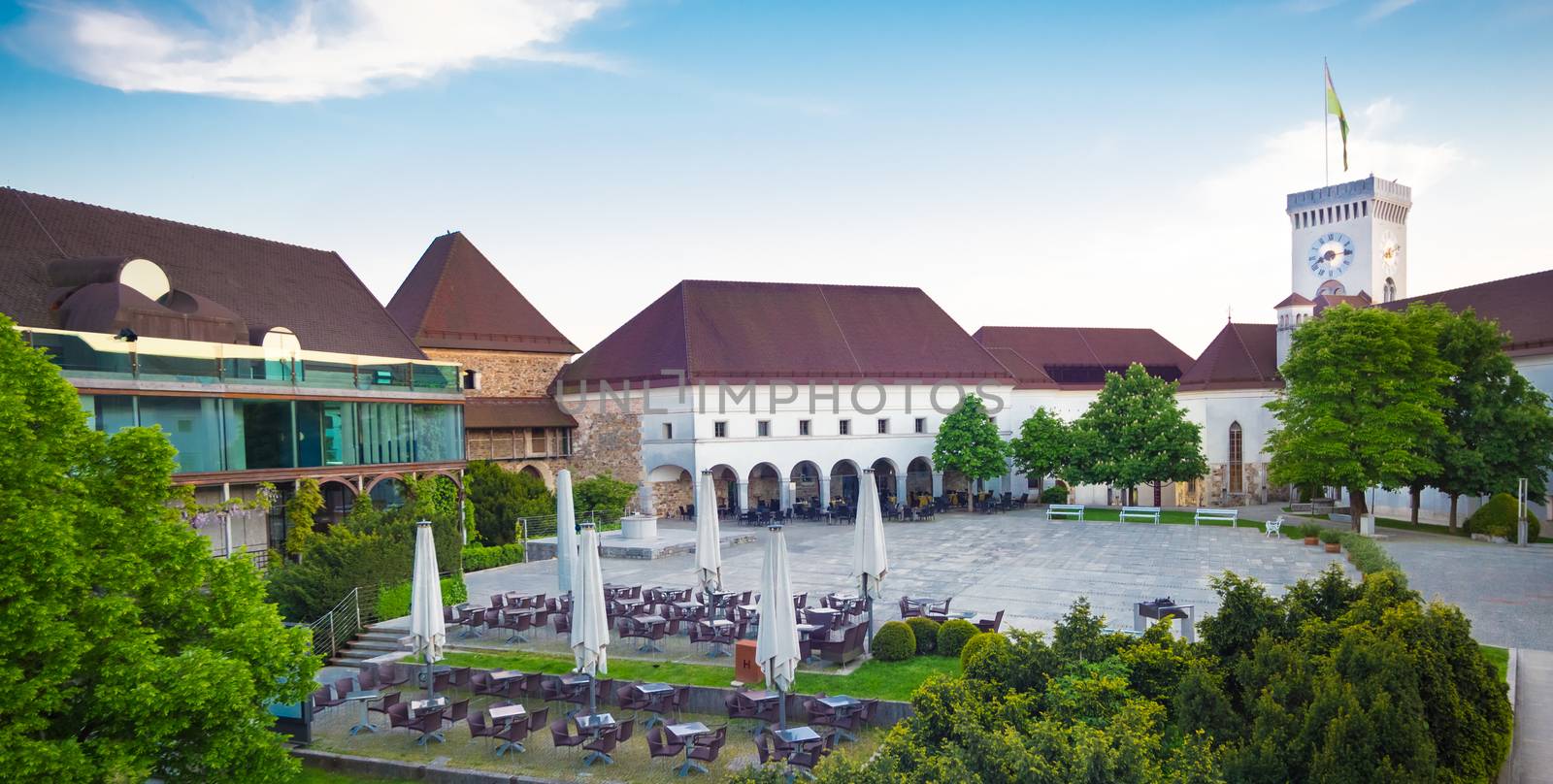 Panoramic view of the Ljubljana castle - Ljubljanski grad, Slovenia, Europe.