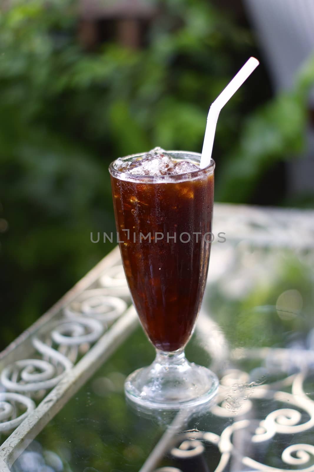 one cup of iced americano coffee,shallow focus