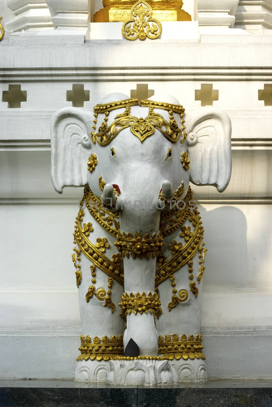 white and gold elephant sculpture at Chiangrai temple,Thailand