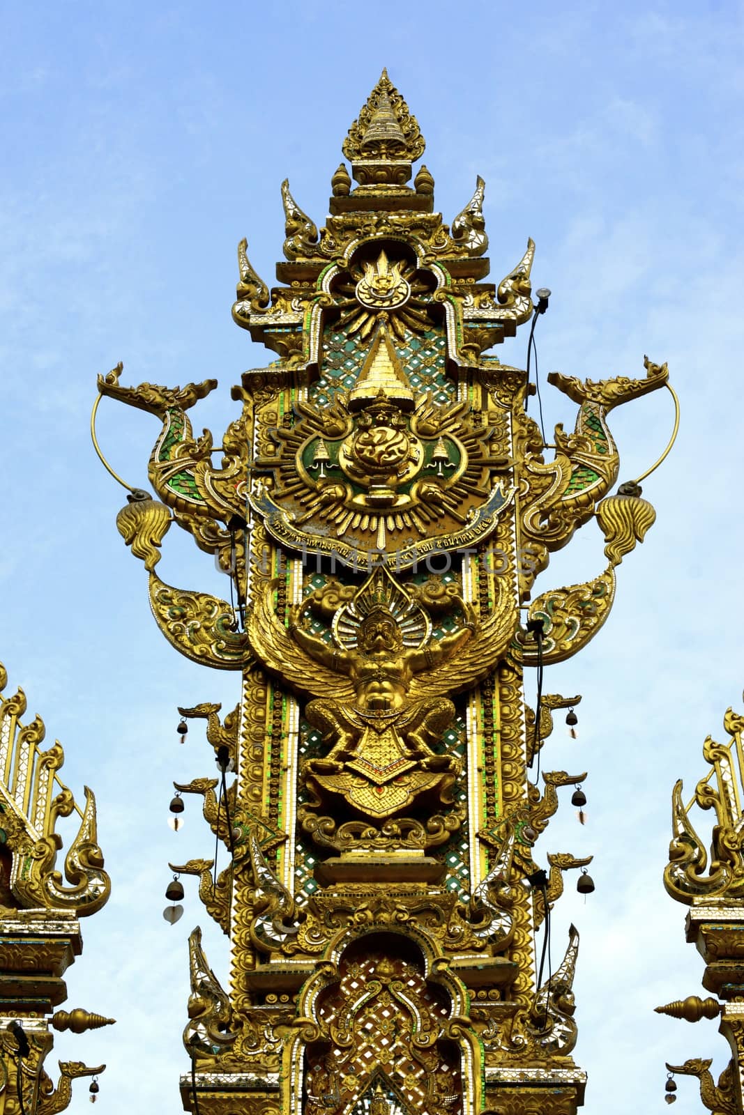 stucco work in thai art that usually decorated with mirror and precious stone or gold leaf,Chiang rai temple,Thailand