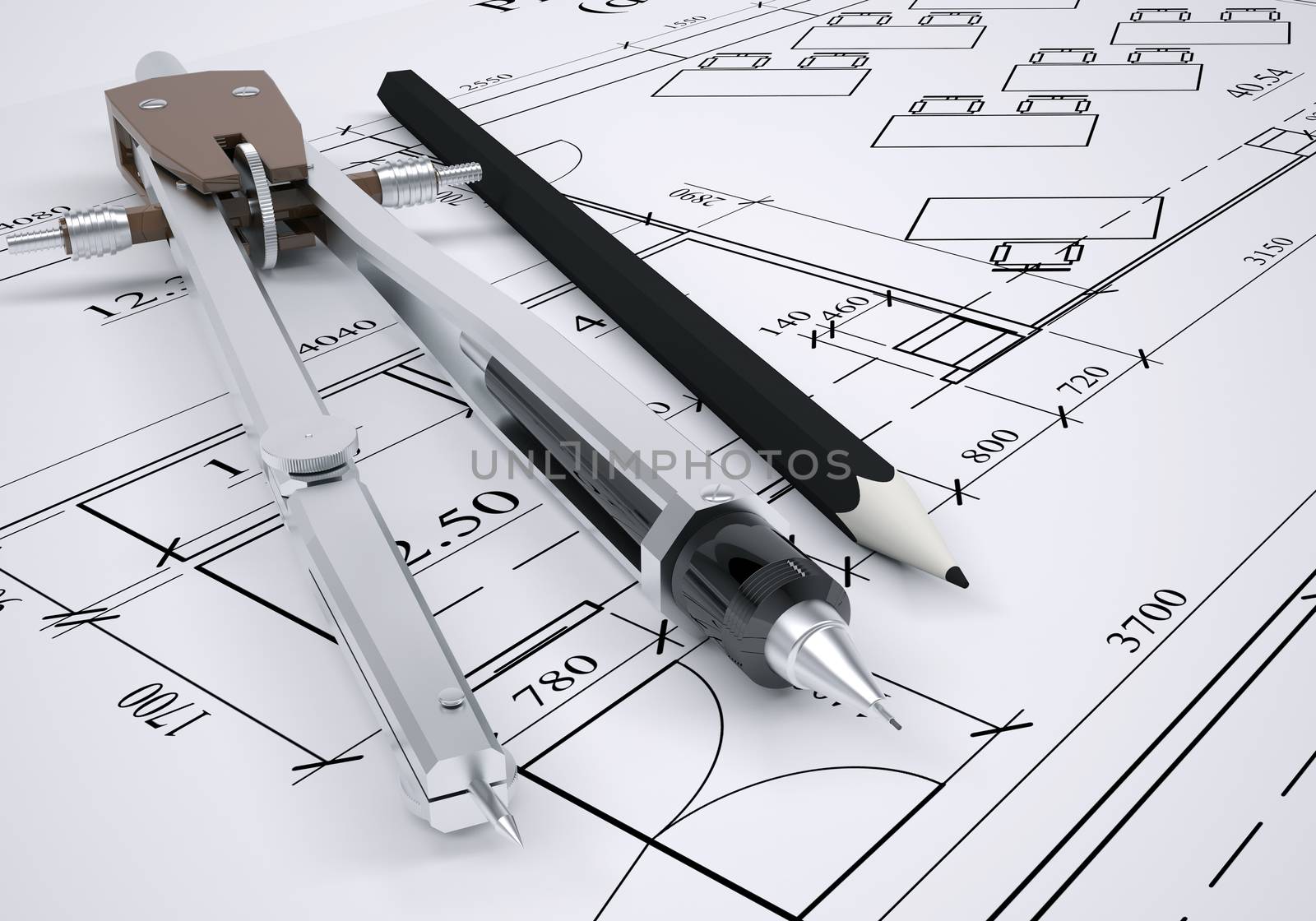 Architectural drawing and engineering tools. architect concept