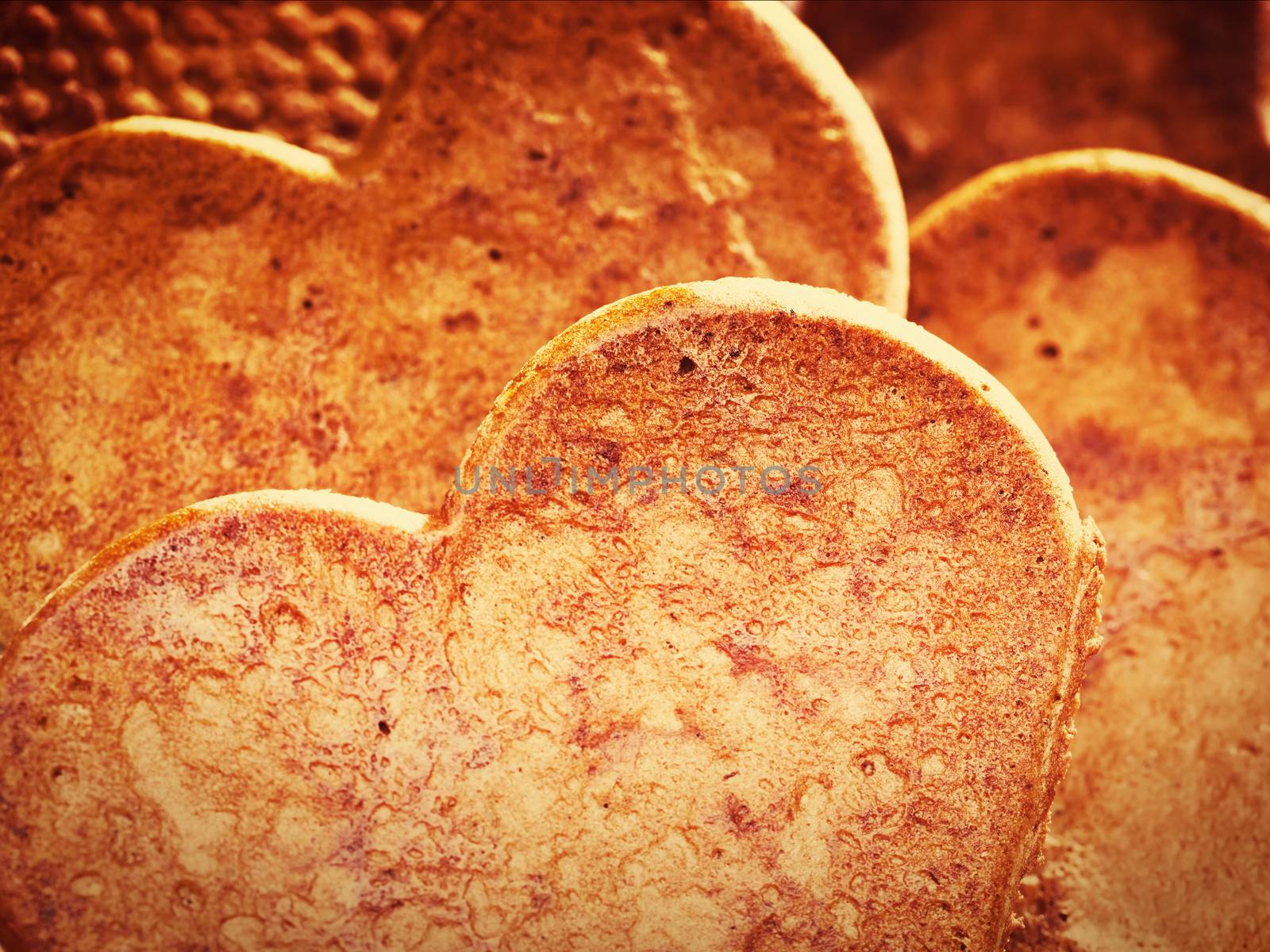 Heart shaped gingerbread cookies. Close up. love background