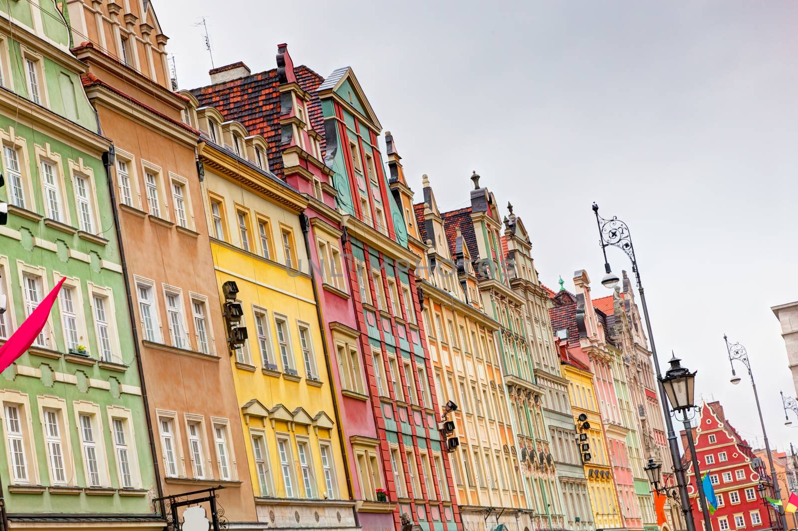Wroclaw, Poland. The market square with colorful historical buildings. Silesia region.