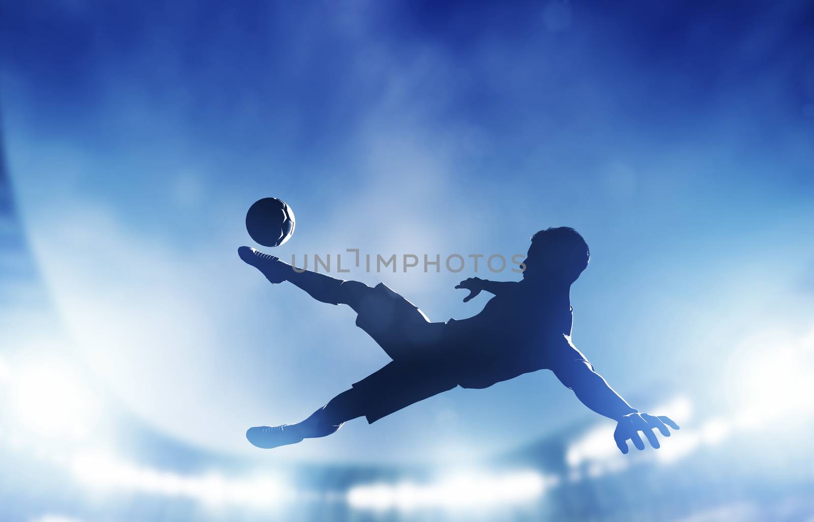 Football, soccer match. A player shooting on goal by photocreo