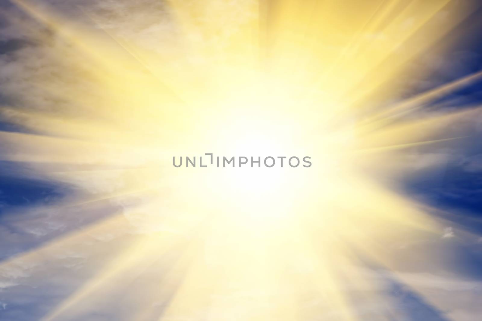 Explosion of light towards heaven, sun. Concepts of religion, God, providence.