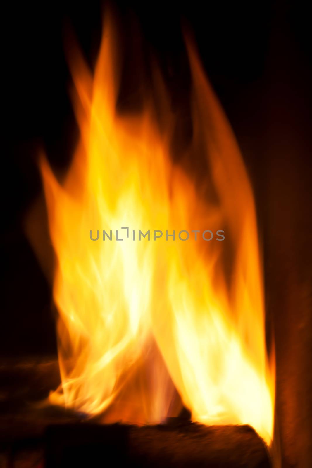 Fire flames on black background. A photograph