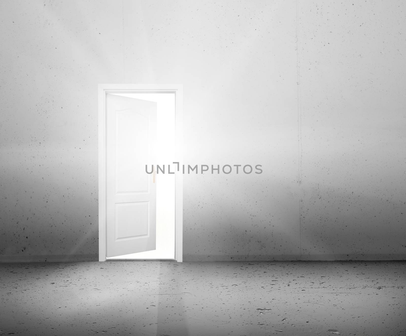 Open door to a new better world, the sun light shining through doorway by photocreo
