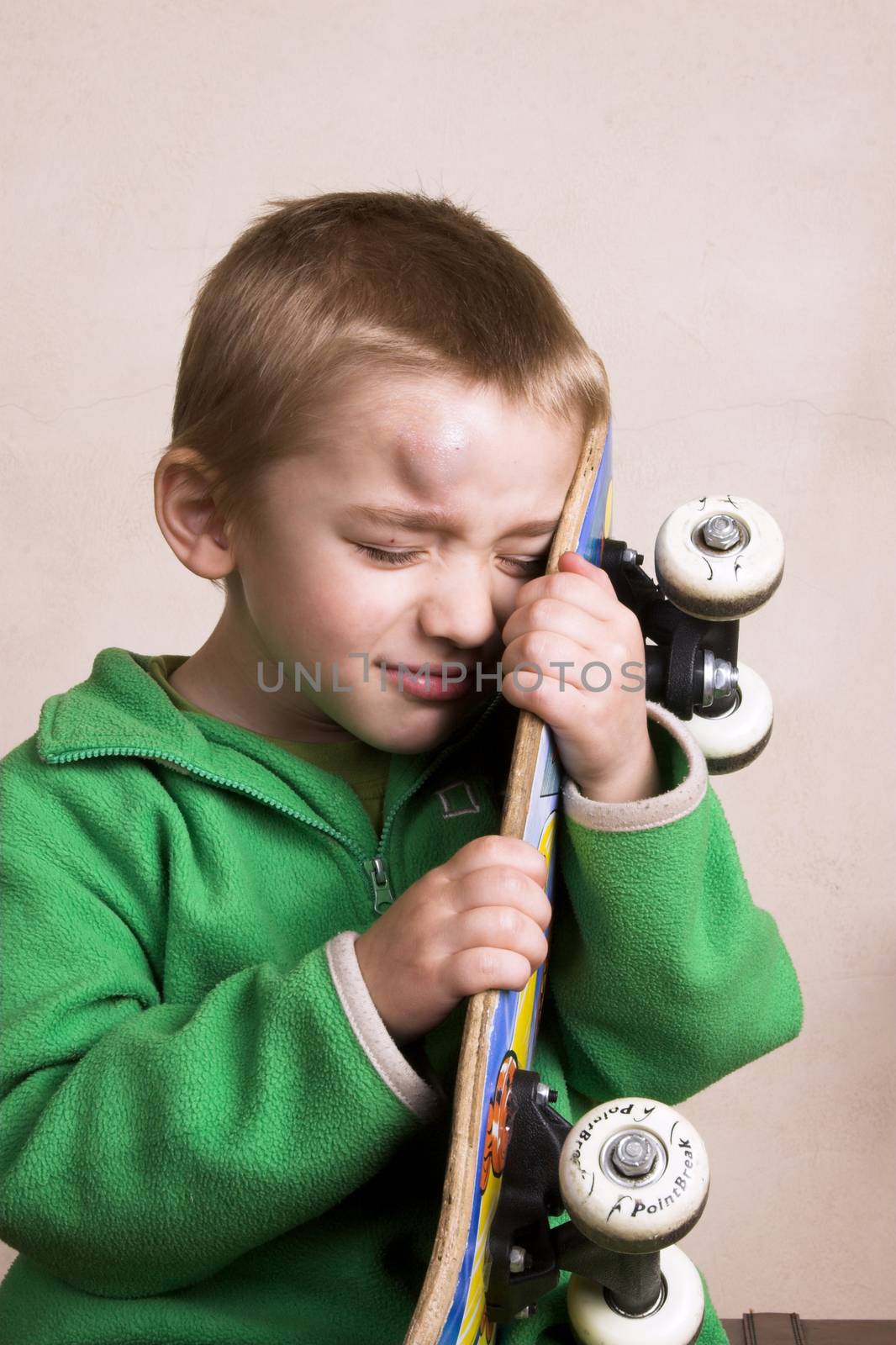 Young boy with a bump on his head after falling