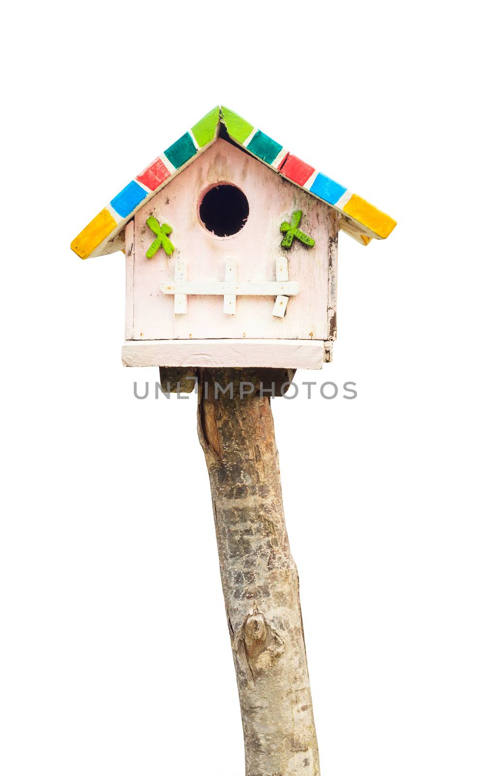 wooden bird house on white background