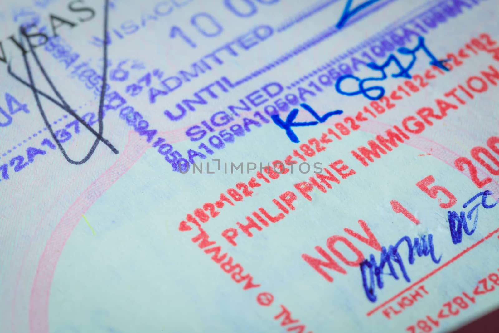 Passport stamp visa for travel concept background