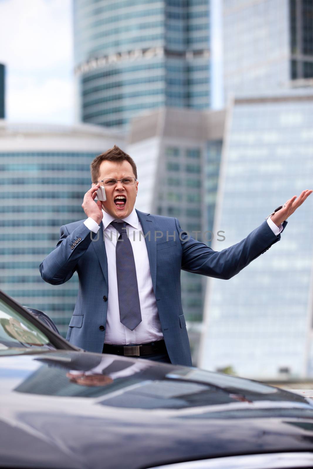 businessman shouting into the phone by Astroid