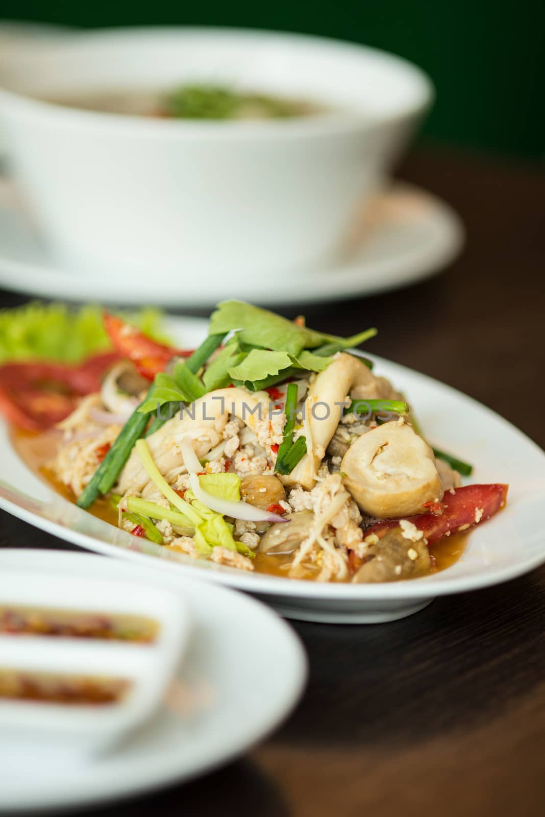 fried pork with sweet peppers, Thai food.