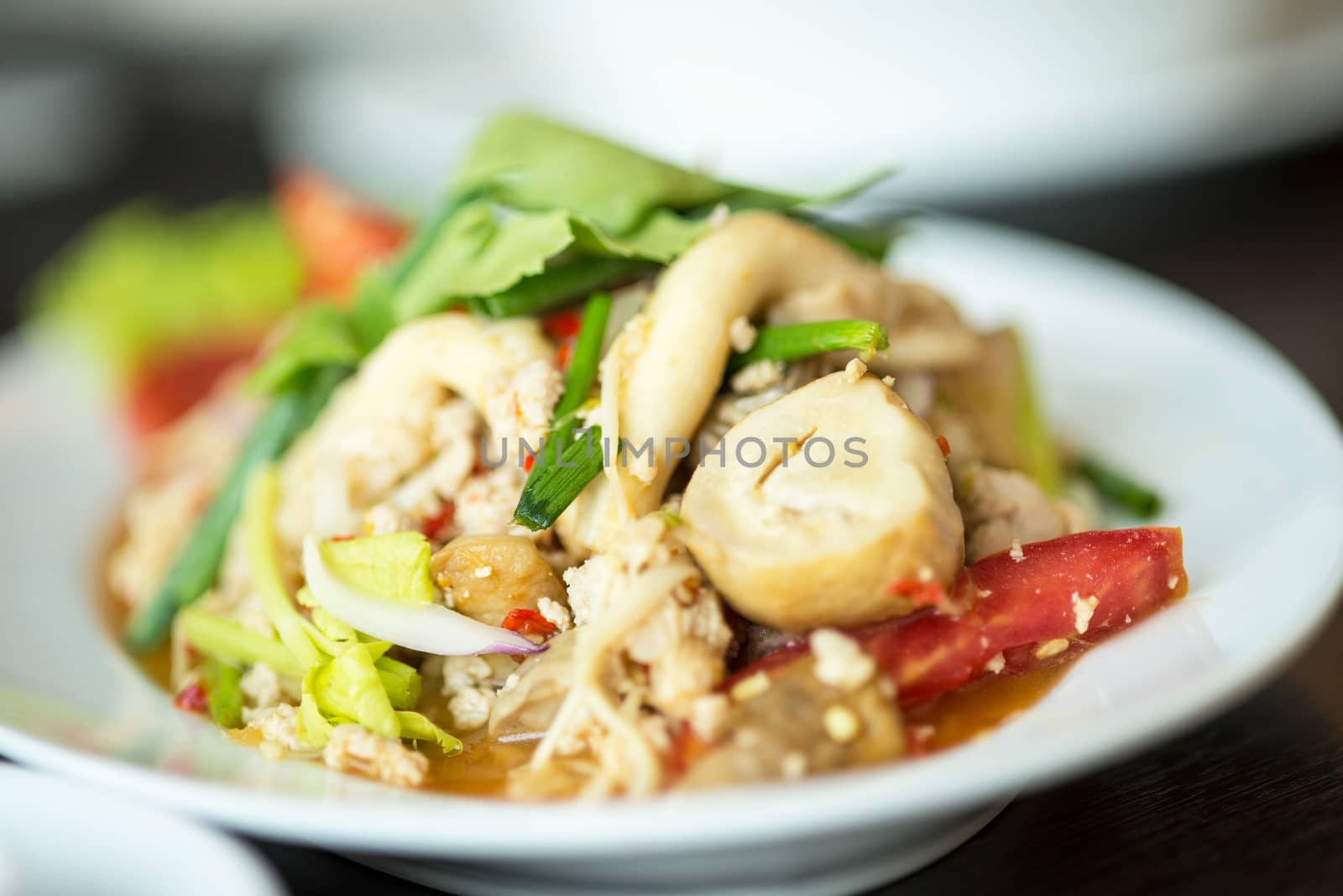 fried pork with sweet peppers, Thai food.