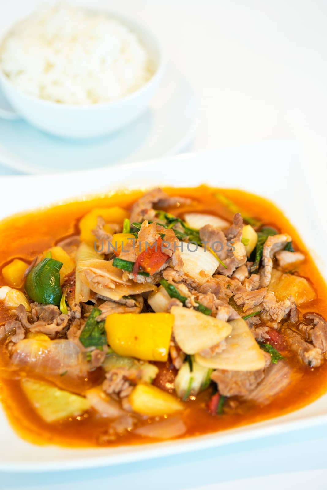 fried pork with sweet peppers, Thai food