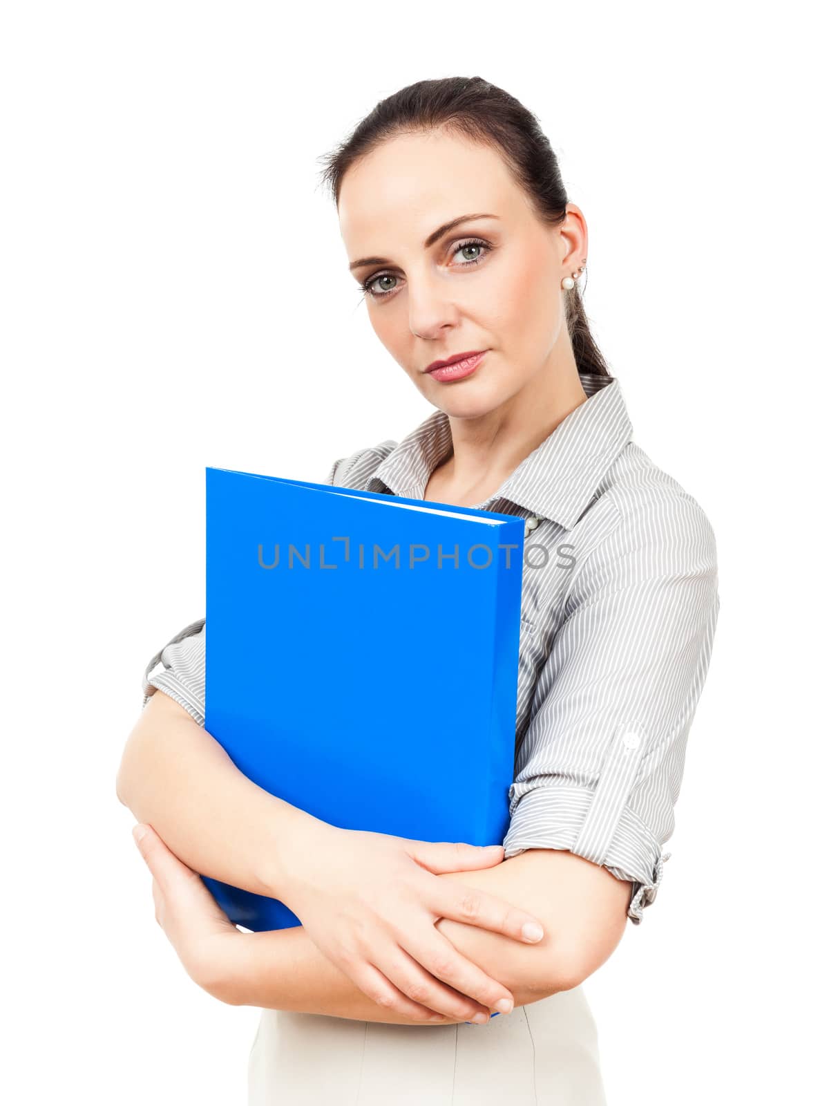 An image of a business woman with a blue folder