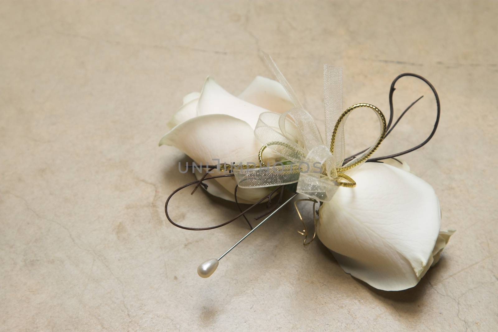 Cream and Gold rose wedding corsage with pin