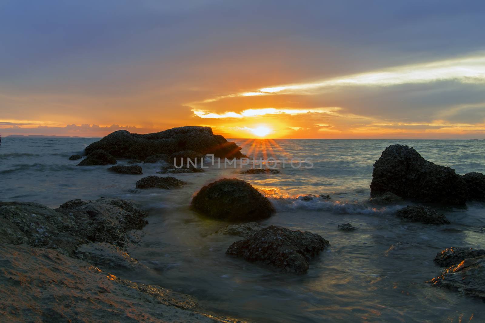 Evening Sun on Wong Amat Beach. North of Pattaya City, Thailand.