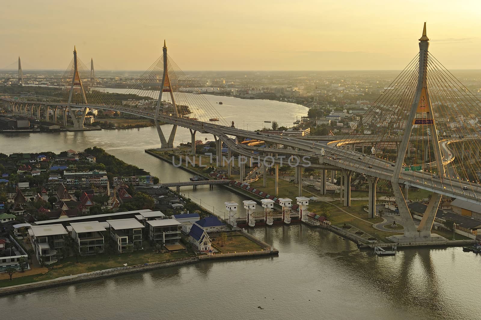 view of the Bhumibol bridge (Bangkok, Thailand) by think4photop