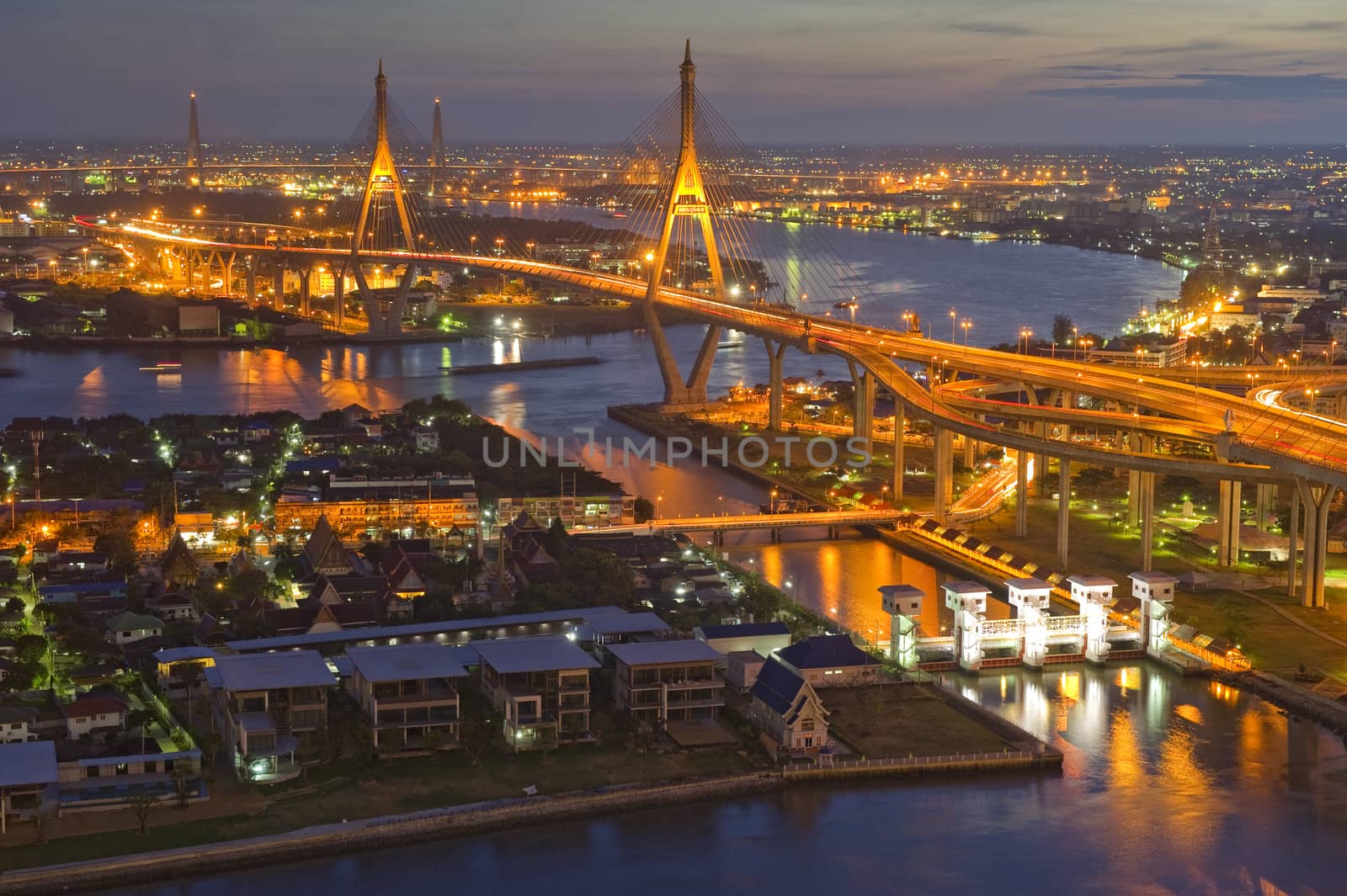 Bhumibol Bridge, Bangkok, Thailand by think4photop