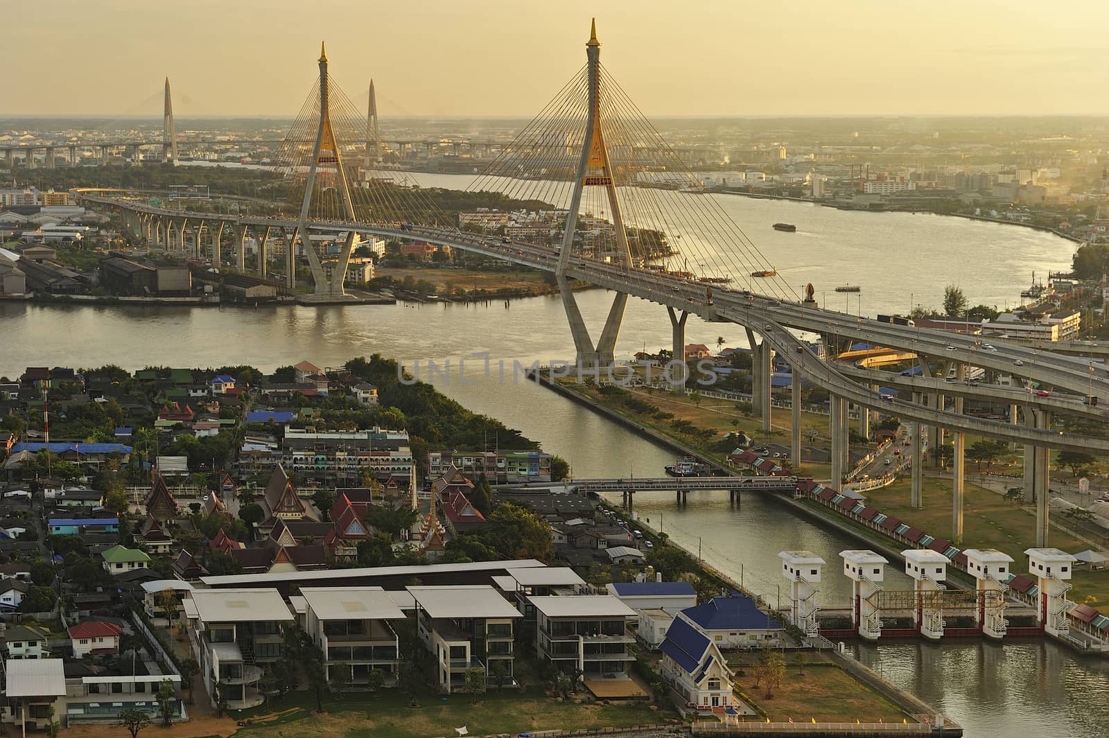 view of the Bhumibol bridge (Bangkok, Thailand) by think4photop