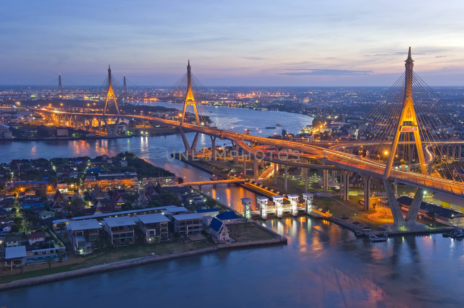 Bhumibol Bridge, Bangkok, Thailand by think4photop