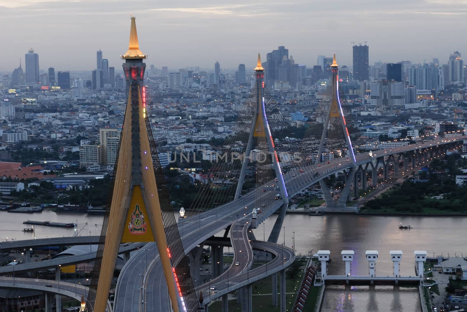 Bhumibol Bridge in Thailand, also known as the Industrial Ring R by think4photop