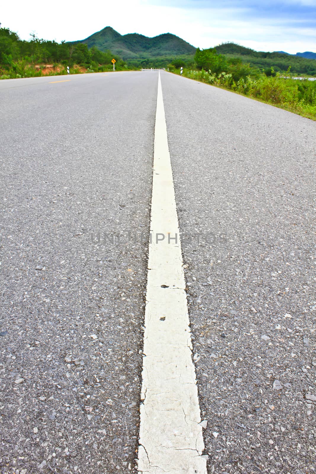 view of asphalt road in Phetchaburi Province Thailand