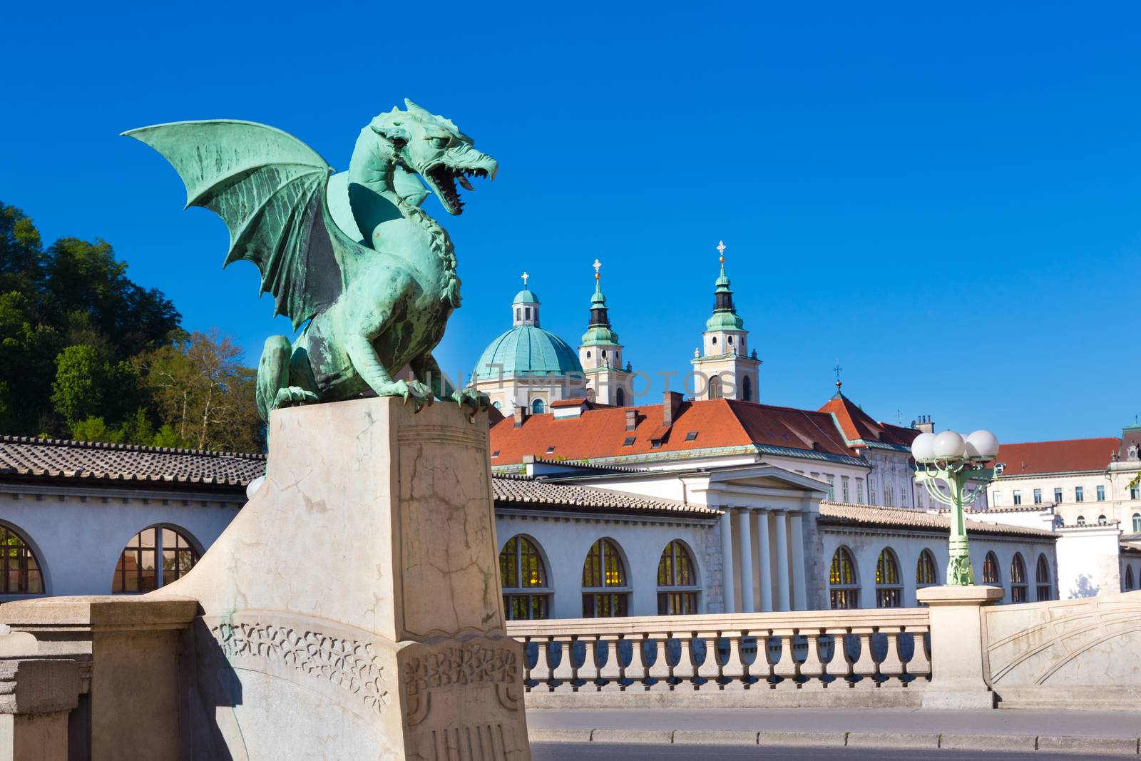 Famous Dragon bridge (Zmajski most), symbol of Ljubljana, capital of Slovenia, Europe.