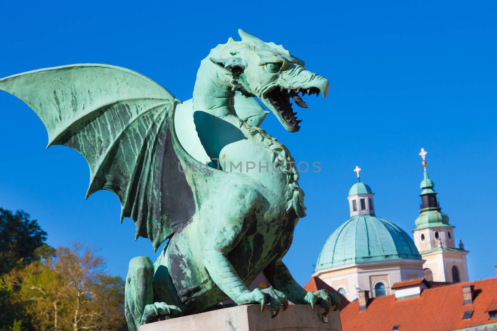 Famous Dragon bridge (Zmajski most), symbol of Ljubljana, capital of Slovenia, Europe.