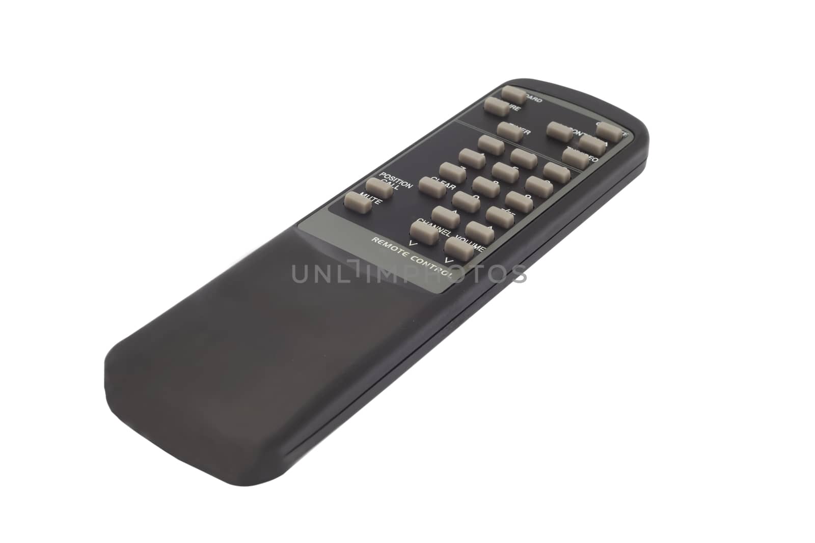 black TV remote control on white background by amnarj2006