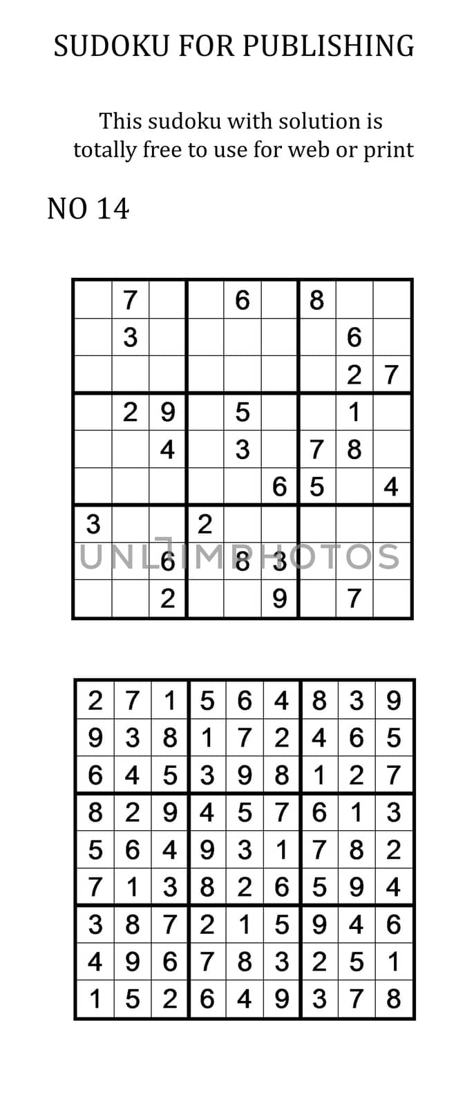 Sudoku with solution. Free to use on your website or in print. Search for number in series