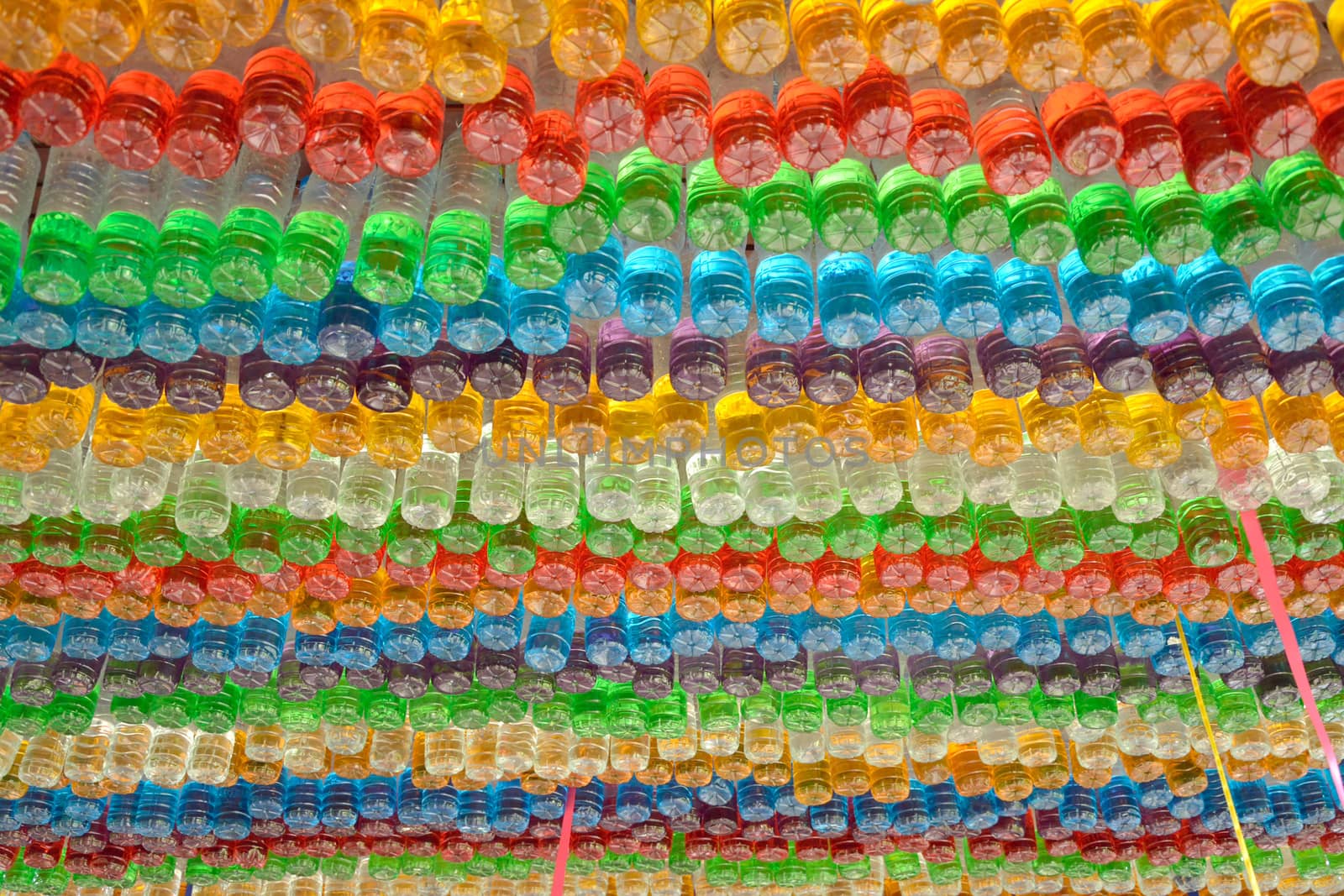 used plastic colorful bottles decorated