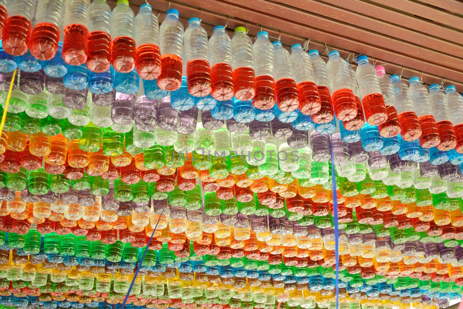 used plastic colorful bottles decorated