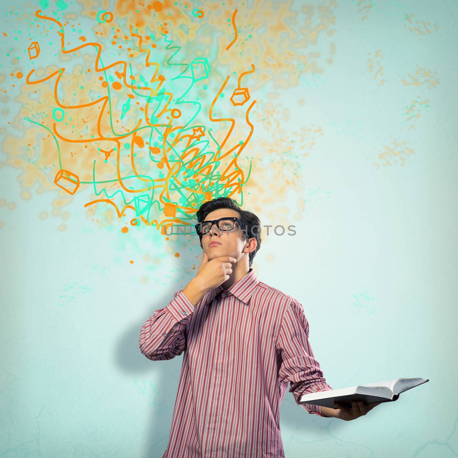 image of a young man with a book, a creative mind