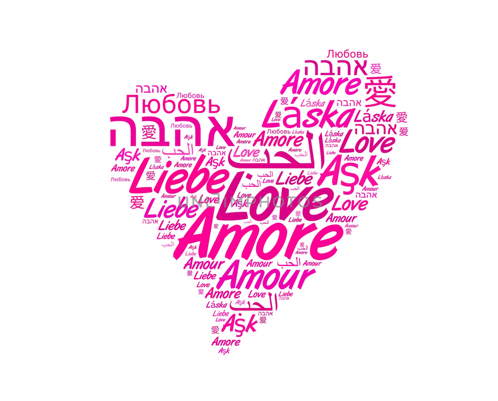 Love concept word cloud in many languages of the world 