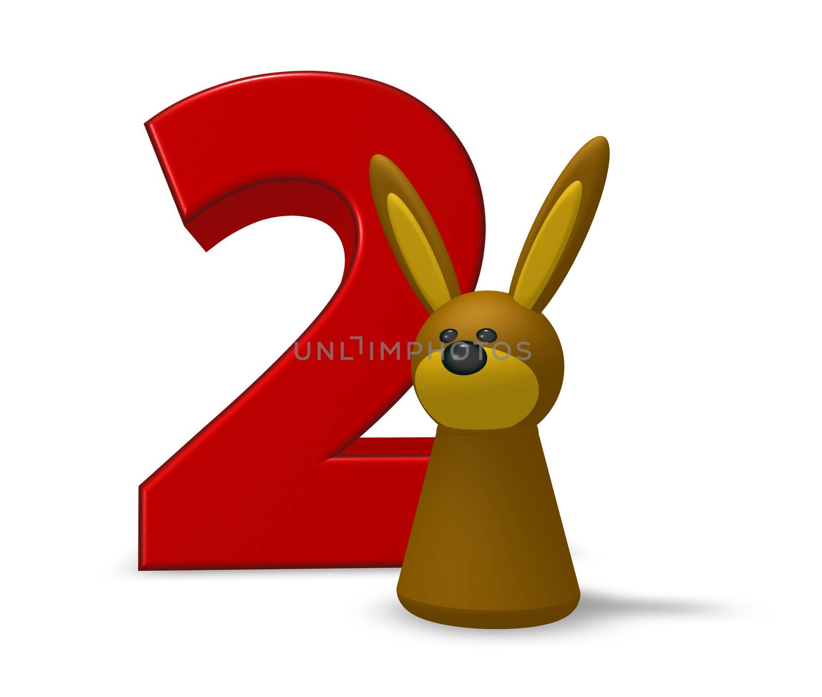 number two and rabbit - 3d illustration