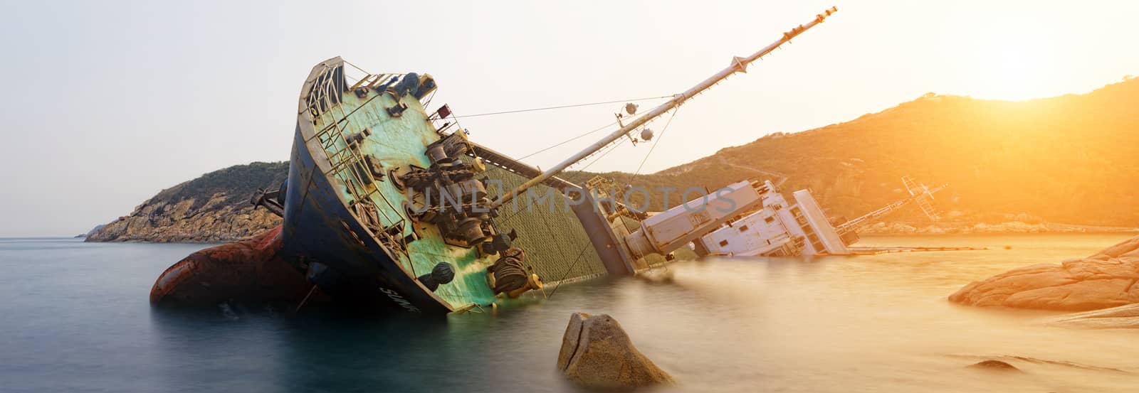 shipwreck in hong kong , seascape sunset