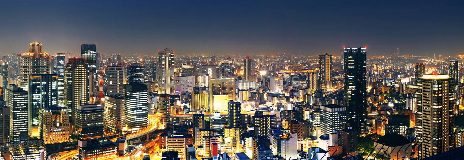 Panoramic Osaka at night, Japan  by cozyta