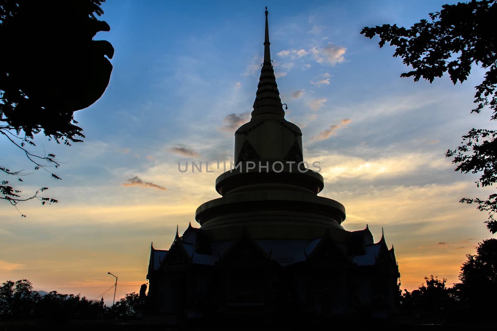 Pagoda at sunset ,wat khao wang chao ,thailand